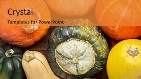  Presentation with guava fruits fresh green fruit - Colorful PPT theme enhanced with variety of winter squash fruits backdrop and a gold colored foreground