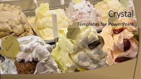  Presentation with ice cream colourful gelato flavors - PPT theme with variety of yummy ice creams background and a coral colored foreground