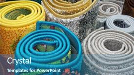  Presentation with roll fabric in store room - Slides with variety selection rolled up rug background and a ocean colored foreground