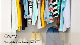  Presentation with clothes - Audience pleasing PPT theme consisting of variety show - collection of clothes hanging backdrop and a soft green colored foreground