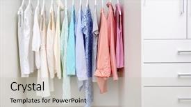  Presentation with clothes - Amazing slides having variety show - collection of clothes hanging backdrop and a light gray colored foreground