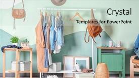  Presentation with clothing wooden clothes hanger object - Beautiful PPT theme featuring variety show - collection of clothes hanging backdrop and a soft green colored foreground