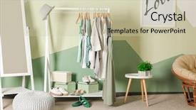  Presentation with clothes - Beautiful theme featuring variety show - collection of clothes hanging backdrop and a soft green colored foreground