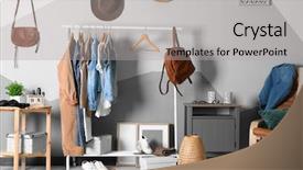  Presentation with washing clothes quotes - Theme enhanced with variety show - collection of clothes hanging background and a light gray colored foreground