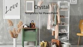  Presentation with clothing wooden clothes hanger object - Slides enhanced with variety show - collection of clothes hanging background and a light gray colored foreground