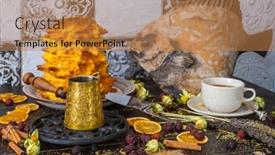  Presentation with beverages - Slide deck featuring various-aromatic-spices-placed background and a coral colored foreground