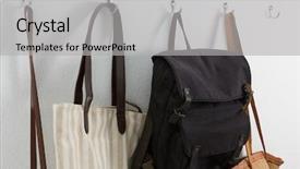  Presentation with paper bag vs plastic bags - Slide deck consisting of various bags hanging on hook background and a  colored foreground