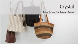  Presentation with wall - PPT theme enhanced with various bags hanging on hook background and a  colored foreground