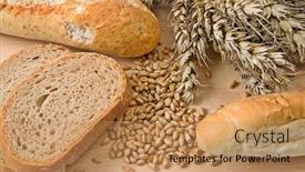  Presentation with wood grain - Presentation theme with various bakery products on wood with wheat ears and grain background and a coral colored foreground