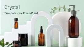  Presentation with beauty product - PPT layouts consisting of various-blank-cosmetic-container-mock background and a sky blue colored foreground