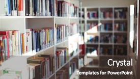  Presentation with library - Slides enhanced with various books arranged in bookshelf background and a tawny brown colored foreground