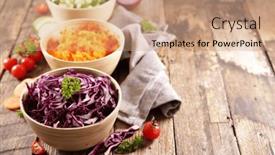  Presentation with cabbage - PPT layouts consisting of various-bowl-of-vegetable-salad background and a coral colored foreground