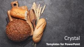  Presentation with flour - Amazing PPT layouts having various-bread-with-wheat backdrop and a dark gray colored foreground