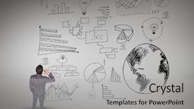  Presentation with composite - Presentation design enhanced with various business graphics icon background and a light gray colored foreground