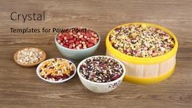  Presentation with rice seed - Presentation enhanced with various-cereal-grain-bean-legume background and a coral colored foreground