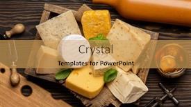  Presentation with wine cheese - Presentation design enhanced with various-cheese-and-wine-bottle background and a yellow colored foreground