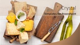  Presentation with wine cheese - PPT theme consisting of various-cheese-in-box background and a coral colored foreground