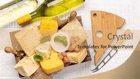  Presentation with wine cheese - PPT theme with various-cheese-in-box background and a yellow colored foreground