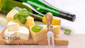  Presentation with wine cheese - Slide deck featuring various-cheese-on-board background and a coral colored foreground