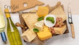  Presentation with wine cheese - Presentation design featuring various-cheese-on-board background and a yellow colored foreground