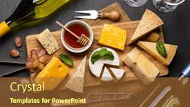  Presentation with wine cheese - Theme having various-cheese-on-board background and a tawny brown colored foreground