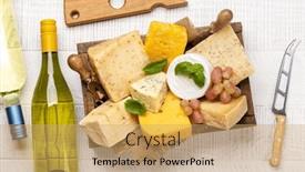  Presentation with wine cheese - Slide set featuring various-cheese-on-board background and a coral colored foreground