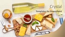 Presentation with wine cheese - PPT theme featuring various-cheese-on-board background and a blonde colored foreground