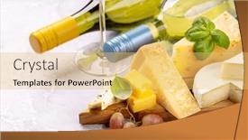  Presentation with wine cheese - Slide deck consisting of various-cheese-on-board background and a yellow colored foreground