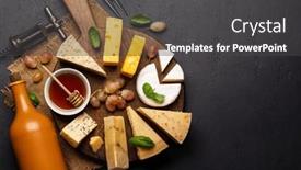 Presentation with wine cheese - PPT theme consisting of various-cheese-on-board background and a dark gray colored foreground