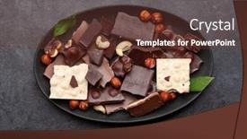  Presentation with chocolate nuts - Slide deck featuring various-chocolate-pieces-coffee-beans background and a tawny brown colored foreground