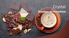  Presentation with chocolate nuts - PPT theme having various-chocolate-pieces-coffee background and a gray colored foreground