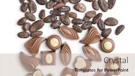  Presentation with cocoa beans - Presentation theme consisting of various chocolate pralines and cocoa beans isolated on white background background and a soft green colored foreground