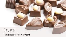  Presentation with white chocolate - Cool new slide set with various chocolate pralines isolated on white background backdrop and a light gray colored foreground