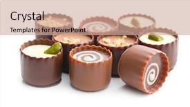  Presentation with white chocolate - Slide set with various chocolate pralines on white background and a coral colored foreground