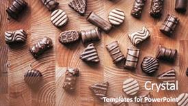  Presentation with evolution of chocolates - Slide deck with various chocolates on wooden background background and a coral colored foreground