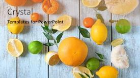  Presentation with guava fruits fresh green fruit - Amazing PPT theme having various citrus fruits on wooden table backdrop and a yellow colored foreground