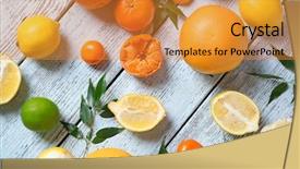  Presentation with citrus - PPT theme with various citrus fruits on wooden background and a gold colored foreground