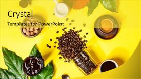 Presentation with coffee - PPT theme enhanced with various coffee on yellow background background and a  colored foreground