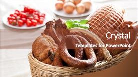 Presentation with easter basket - PPT theme consisting of various cold meats in wicker background and a  colored foreground