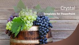  Presentation with wine barrel - PPT layouts enhanced with various-colorful-grapes-on-wine background and a gray colored foreground