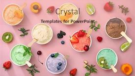  Presentation with paper cups - Beautiful presentation theme featuring various-colorful-ice-cream-sorts backdrop and a coral colored foreground