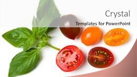  Presentation with leaves flat lay - Audience pleasing theme consisting of various-colorful-tomatoes-and-basil backdrop and a white colored foreground
