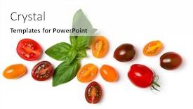  Presentation with leaves flat lay - Audience pleasing presentation theme consisting of various-colorful-tomatoes-and-basil backdrop and a white colored foreground