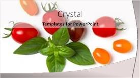  Presentation with leaves flat lay - Beautiful slide set featuring various-colorful-tomatoes-and-basil backdrop and a sky blue colored foreground