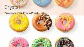  Presentation with donuts - PPT theme featuring various-colourful-donuts-isolated background and a coral colored foreground