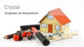  Presentation with construction tools - Presentation theme with various construction tools and blueprint of the house background and a white colored foreground