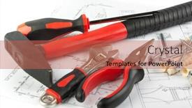 Presentation with construction tools - Beautiful PPT layouts featuring various construction tools and blueprint of the house backdrop and a red colored foreground