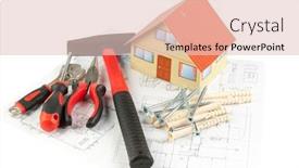  Presentation with construction tools - Cool new presentation with various construction tools and blueprint of the house backdrop and a lemonade colored foreground