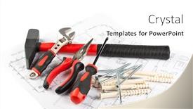  Presentation with construction tools - Theme featuring various construction tools and blueprint of the house background and a white colored foreground