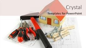  Presentation with construction tools - Cool new presentation theme with various construction tools and blueprint of the house backdrop and a lemonade colored foreground